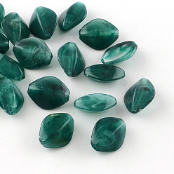 чирок Ромб имитация драгоценных камней акриловые бусины, зелено-синие, 16.5x13x8 мм, Отверстие : 2 мм , около 700 шт / 500 г