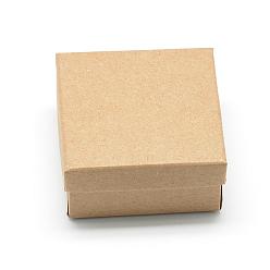 Bronze Boîtes à bijoux en papier carton, Pour la bague, Collier, avec une éponge noire à l'intérieur, carrée, tan, 7x7x3.5 cm