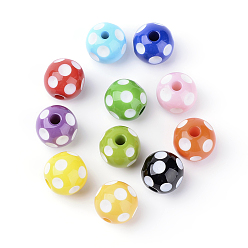 Couleur Mélangete Perles acryliques opaques, ronde, couleur mixte, 14x13mm, Trou: 2mm