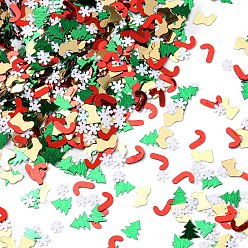 Couleur Mélangete Perles de paillettes en plastique sur le thème de Noël, couture artisanat décoration, arbre/canne en bonbon/chaussette, couleur mixte, 4.5~7.5x5~7x0.2~0.3mm, environ63500 pcs / 500 g