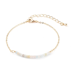 Morganite March Birthstone Natural Morganite Beaded Bracelets, with Brass Cable Chains, Faceted Round, Golden, 7-1/4 inch(18.5cm)