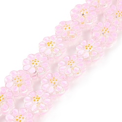 Pink Handmade Lampwork Beads Strands, Flower, Pink, 13.5x6.5mm, Hole: 0.7mm, about 28pcs/strand, 15.12''(38.4cm)
