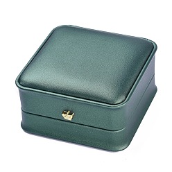 Verde Oscuro Caja de pulsera de cuero de pu, con corona de hierro dorado, para la boda, caja de almacenamiento de joyas, plaza, verde oscuro, 3-3/4x3-3/4x2 pulgada (9.6x9.6x5.1 cm)