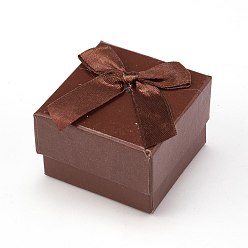 Brun De Noix De Coco Boîtes à boucles d'oreilles en carton, avec ruban bowknot et éponge noire, pour emballage cadeau bijoux, carrée, brun coco, 5x5x3.5 cm