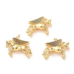 Real 18K Gold Plated Brass Charms, Long-Lasting Plated, Unicorn with Wing, Real 18K Gold Plated, 13x16x3mm, Hole: 3mm, Jump Ring: 5x0.8mm
