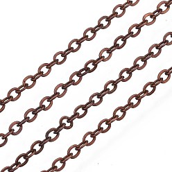 Red Copper Brass Cable Chains, Soldered, with Spool, Flat Oval, Red Copper, 2x1.8x0.2mm, about 9.84 Feet(3m)/Roll
