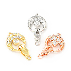 Mixed Color Flat Round Brass Clear Cubic Zirconia Fold Over Clasps, Cadmium Free & Lead Free, Mixed Color, Flat Round: 16.5x14.5x3mm long, Hole: 1.4mm, Clasp: 13x4.5x5mm, Hole: 2.2mm