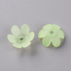 Green Yellow Frosted Acrylic Bead Caps, 6-Petal, Flower, Green Yellow, 14x6mm, Hole: 2mm, about 1660pcs/500g