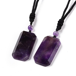 Amethyst Adjustable Natural Amethyst Rectangle Pendant Necklace with Nylon Cord for Women, 35.43 inch(90cm)