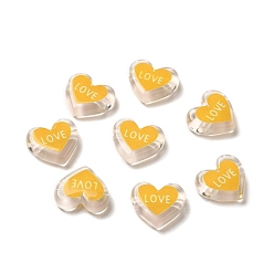 Желтый Печатные прозрачные акриловые бусины, сердце любовью, желтые, 17.5x20x5 мм, отверстие : 3 мм