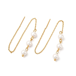 Oro Hilo de oreja con cuentas de perlas de vidrio, chapado al vacío 304 joyería de acero inoxidable para mujer, dorado, 141 mm, pin: 0.7 mm