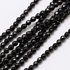Black Onyx Бусины из натурального черного оникса, граненые круглые, 2 мм, отверстие : 0.8 мм, около 190 шт / нитка, 15 дюйм