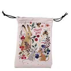 Lapin Sachets d'emballage en peluche imprimés sacs à cordon, sacs de rangement pour cadeaux d'anniversaire, rectangle, Modèle de lapin, 18x13 cm