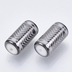 Gray Electroplate Glass Beads, Column with Chevron Pattern, Gray, 20x10mm, Hole: 1.2mm, about 50pcs/bag