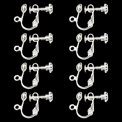 Silver Rack Plated Brass Screw Clip-on Earring Findings, Spiral Ear Clip, Silver, 13x17x4.5mm, Hole: 1.6mm