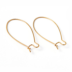 Golden Brass Hoop Earrings Findings Kidney Ear Wires, Lead Free and Cadmium Free, Golden, 18 Gauge, 43x20x1mm