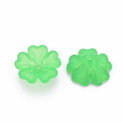 Lime Green Transparent Frosted Acrylic Bead Caps, 5-Petal, Flower, Lime Green, 16.5x6mm, Hole: 1.6mm, about 959pcs/500g