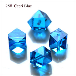 Dodger Blue Imitation Austrian Crystal Beads, Grade AAA, Faceted, Cornerless Cube Beads, Dodger Blue, 4x4x4mm, Hole: 0.7~0.9mm