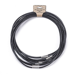 Black Cowhide Leather Cord Necklace Making, with 304 Stainless Steel Clasps, Stainless Steel Color, Black, 18.1 inch(46cm)