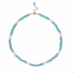 Turquoise Synthétique Collier de perles de verre et turquoises synthétiques & perles naturelles avec 304 fermoir en acier inoxydable pour femme, 18.11 pouce (46 cm)