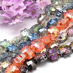 Mixed Color Electroplate Faceted Clover Glass Bead Strands, Mixed Color, 17x17x9mm, Hole: 1mm, about 25pcs/strand, 15.7 inch