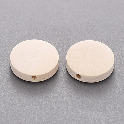 Antique White Wooden Beads, Undyed, Flat Round, Antique White, 20x5mm, Hole: 1.4~2mm, about 500pcs/500g