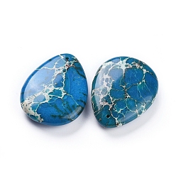 Bleu Pendentifs jasper régalite naturelle / jaspe impérial / sédiments marins, teint, larme, bleu, 40x30x9.2mm, Trou: 1.6mm