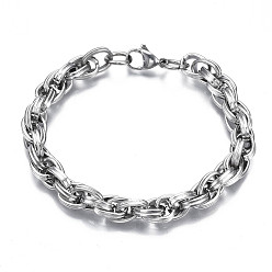 Stainless Steel Color 201 Stainless Steel Rope Chain Bracelet for Men Women, Stainless Steel Color, 8-7/8 inch(22.5cm)