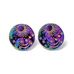 Rainbow Color Ion Plating(IP) 304 Stainless Steel Sun with Moon Stud Earrings for Women, Rainbow Color, 20.5x20mm, Pin: 0.7mm