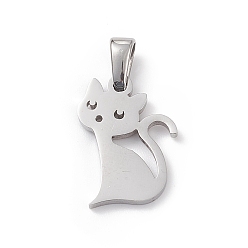 Stainless Steel Color 304 Stainless Steel Pendants, Laser Cut, Cat Charms, Stainless Steel Color, 16.5x12x1mm, Hole: 2.5x4.5mm