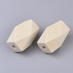 PapayaWhip Unfinished Wood Beads, Natural Wooden Beads, Faceted, Polygon, PapayaWhip, 35x19.5x19.5mm, Hole: 3.5mm