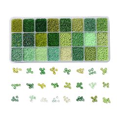 Mixed Color Green Series 600G 24 Colors Glass Seed Beads, Round, Mixed Color, 12/0, 1.5~2.5x1.5~2mm, Hole: 0.5~1mm, 25g/color
