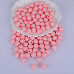 Pink Perles focales rondes en silicone, perles à mâcher pour les jouets de dentition, Diy soins infirmiers colliers faisant, rose, 15mm, Trou: 2mm