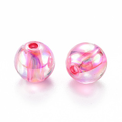 Rose Chaud Perles acryliques transparentes, de couleur plaquée ab , ronde, rose chaud, 12x11mm, Trou: 2.5mm, environ566 pcs / 500 g