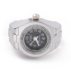 Black 201 Stainless Steel Stretch Watchband Finger Ring Watches, Flat Round Quartz Watch for Unisex, Black, 15x18mm, Watch Head: 19x27mm, Watch Face: 11.5mm