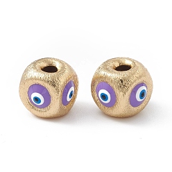 Blue Violet Brass Beads, with Enamel, Real 18K Gold Plated, Cube with Evil Eye, Blue Violet, 10.5x11.5x11mm, Hole: 2.5mm