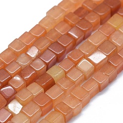 Red Aventurine Natural Red Aventurine Beads Strands, Cube, 3~4.5x3~4.5x3~5mm, Hole: 0.8~1mm, about 89~97pcs/strand, 15.1~15.5 inch(38.5~39.5cm)
