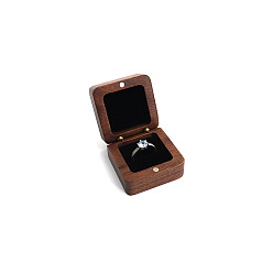 Black Magnetic Wooden Ring Storage Boxes, with Flip Cover & Velvet Inside, Square, Black, 4.8x4.8x3cm