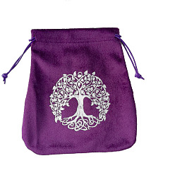 Tree of Life Almacenamiento de cartas de tarot de terciopelo mochilas de cuerdas, soporte de almacenamiento de escritorio de tarot, púrpura, patrón del árbol de la vida, 16.5x15 cm