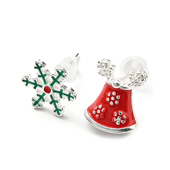 Flocon de neige Boucles d'oreilles asymétriques en laiton sur le thème de Noël, boucles d'oreille, flocon de neige, 9x9mm, 11x9mm