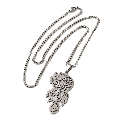 Stainless Steel Color 304 Stainless Steel Pendant Necklaces, Hollow Woven Net, Stainless Steel Color, 23.23 inch(59cm)