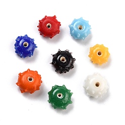 Mixed Color Handmade Lampwork Beads, Sea Urchin, Mixed Color, 7~9x12~15mm, Hole: 1.8~2.5mm