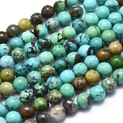 Natural Turquoise Natural Turquoise Beads Strands, Round, 3.5~4.5mm, Hole: 0.5mm, about 98pcs/Strand, 15.55 inch(39.5cm)