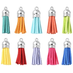 Mixed Color 10Pcs 10 Styles Faux Suede Tassel Pendant Decorations, with CCB Plastic Cord Ends, Mixed Color, 33~37x10mm, Hole: 1.8~2.5mm, 1pc/style