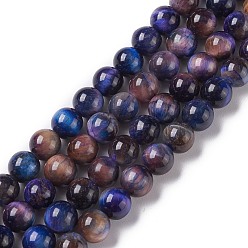 Midnight Blue Natural Galaxy Tiger Eye Beads Strands, Round, Dyed & Heated, Midnight Blue, 8mm, Hole: 1mm, about 49pcs/strand, 15.75''(40cm)