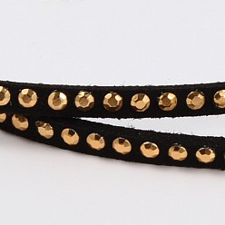Negro Remache faux suede cord, encaje de imitación de gamuza, con aluminio, negro, 3x2 mm, sobre 20 yardas / rodillo