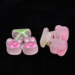Pink Transparent Acrylic Beads, with Enamel, Frosted, Cherry with Bear & Rabbit, Pink, 22.5x26x9mm, Hole: 3mm