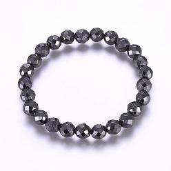 Hematite Plated Magnetic Synthetic Hematite Stretch Bracelets, Round, Faceted, Hematite Plated, 2 inch(52mm)