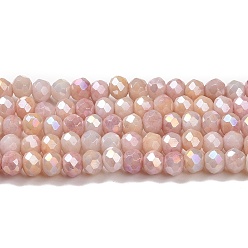 Saumon Clair Brins de perles de verre plaquées à facettes, de couleur plaquée ab , rondelle, saumon clair, 4x3mm, Trou: 0.9mm, Environ 112 pcs/chapelet, 16.14'' (41 cm)