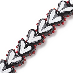 Black Heart Handmade Lampwork Beads Strands, Black, 14~14.5x16.5~17x6.5~7mm, Hole: 1.5mm, about 30pcs/strand, 14.96~15.16 inch(38~38.5cm)